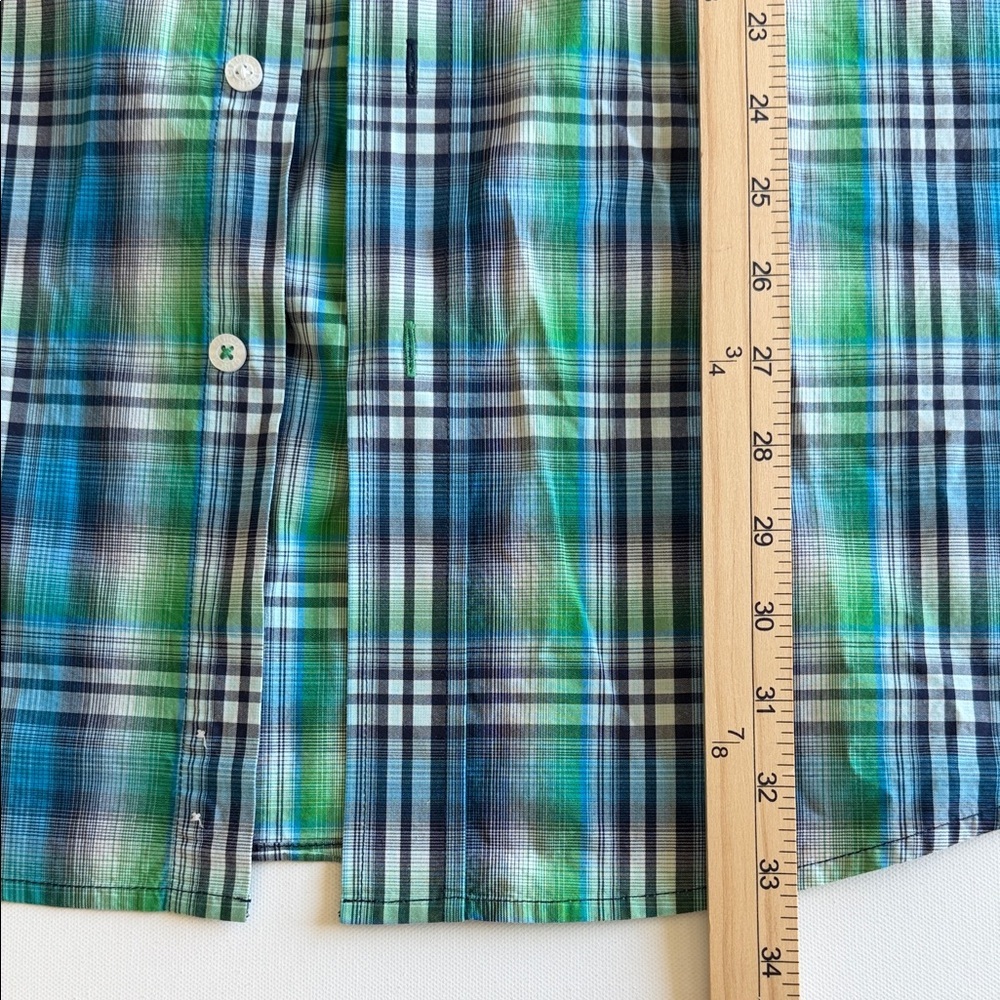 Cinch Blue Green Plaid Short Sleeve Button Down Shirt L Western - Picture 6 of 11